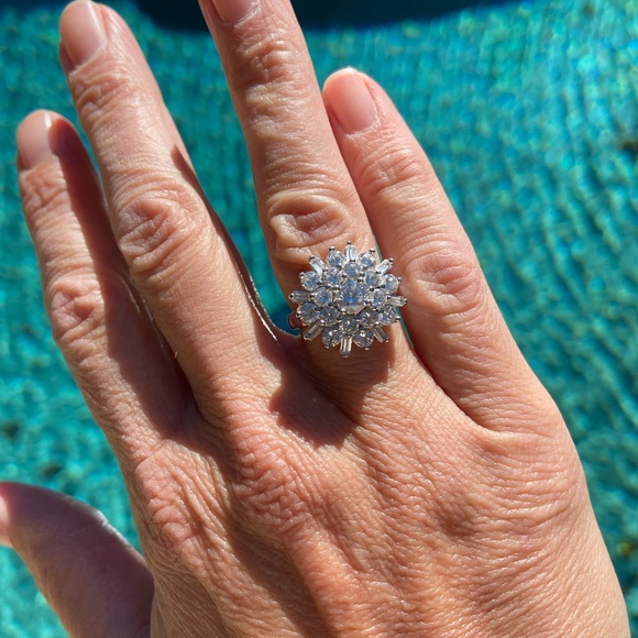 Sterling Silver Diamond cluster engagement ring (lab simulated) - Picture 8 of 8